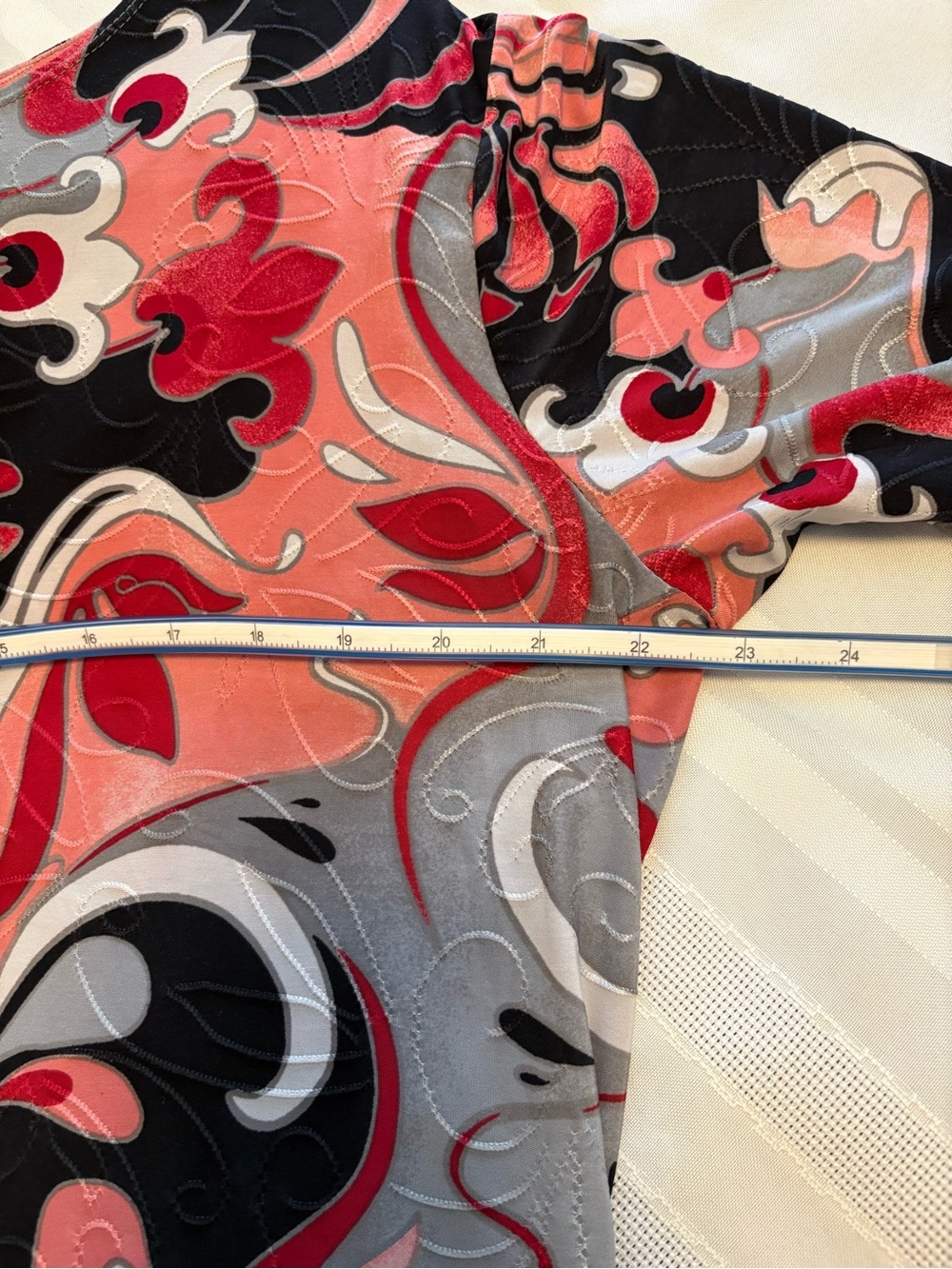 Women’s Floral Swirl Round-Neck Top in Coral and Black - Picture 4 of 4